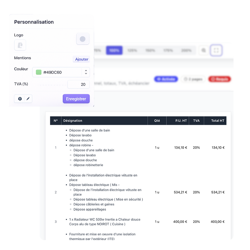 Interface devis et facturation BatUp